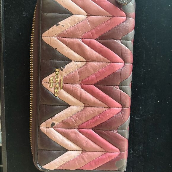 Coach Wallet Quilted handbag I’d coin purse Oxblood ACCORDION ZIP OMBRE F31954) - Picture 9 of 11